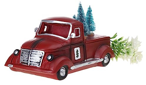 Zkydhbd Árbol de Navidad vintage rojo con luces de resina para decoración creativa del hogar, escritorio o vehículo, decoración para habitación