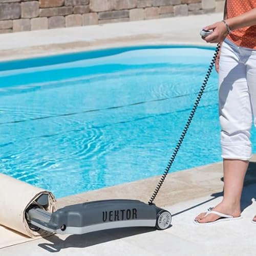 EASYSELECT Enrouleur motorisé bâche à Barres Vektor 1 – pour Piscine jusqu'à 10x5 m – Batterie 12V, télécommande, Supports Inclus – Automatique, Fabrication française, Garantie 2 Ans