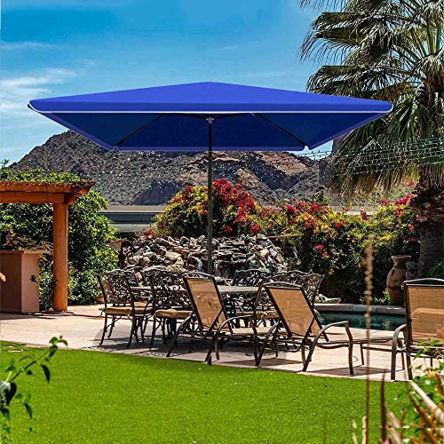 QUSYZD Rechteckiger Terrassenschirm, Gartenschirm mit Kurbel für Terrasse und Pool, Markttischschirm, Verschiedene Größen, Blau, 250 x 250 cm,Blue-250x250cm/8x8Ft