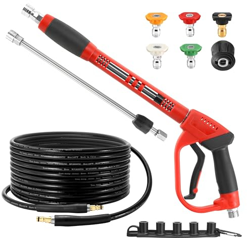 Tool Daily Pressure Washer Long Gun and Hose Kit, Compatible with Karcher K Series K2 K3 K4 K5 K6 K7, Replacement Power Washer Hose 10 M, Extension Wand, 5 Nozzle Tips, M22 14mm Fitting, 3600 PSI