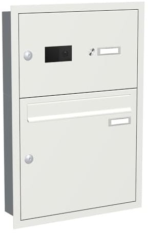 KNOBLOCH Briefkastenanlage | Unterputz | 1-Fach | mit Video-Türsprechanlage Comelit + Innenstationen | Verkehrsweiß RAL 9016 | senkrecht | optional 2. Namensschild & 3 Schlüssel