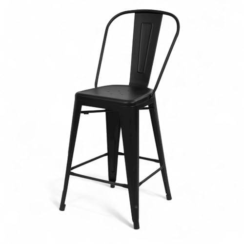 Industrieller Barstuhl aus Metall, schwarz, matt, mit Rückenlehne – Sitzhöhe 66 cm – Vintage und robuster Stil für Küche, Insel oder Theke (1)