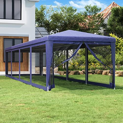 Terrassenüberdachung Pergola,Partyzelt mit 10 Mesh-Seitenwänden Blau 3x12 m HDPE für Außenbereich,Stabil und Robust