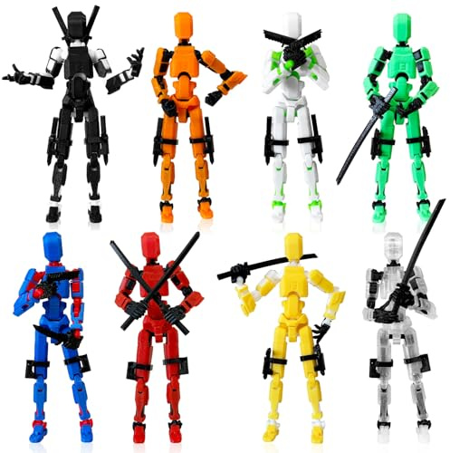 Juego de 8 figuras de acción T13 | Figuras de Titan y Robo impresas en 3D premontadas | Juguetes de robot altamente articulados con accesorios intercambiables | Perfecto para coleccionistas y