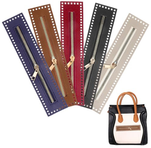Larrel 5 Stück PU Leder Reißverschluss, 27 × 5,6 cm 5Farben Pu Leder Reißverschluss Häkeln Reisverschluss Zum Nähen für DIY Häkeltaschen Nähen Bastelprojekte