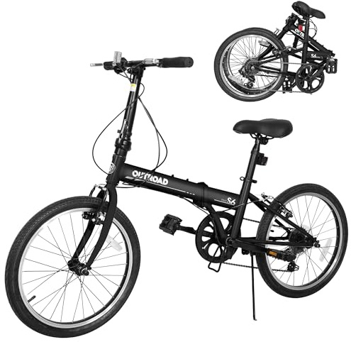 Superday 20 Inch Folding Bike, 7-Speed Lightweight Foldable Bike for City Commuting, Folding Bicycle with V Brake Adjustable Stem, Folding Bikes for Adults/Men/Women/Teenagers(Black)