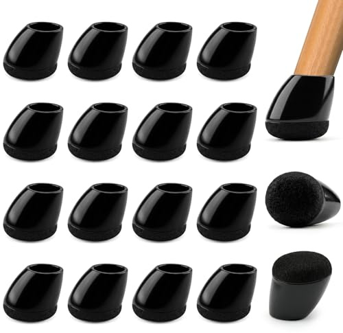 16Pcs Chair Leg Floor Protectors Black Chair Leg Protectors for Tilted Legs | Silicone Furniture Cups with Wrapped Felt Pad for Protecting Floors Reduce Noise, for Tile Hardwood Floors (14-19mm)