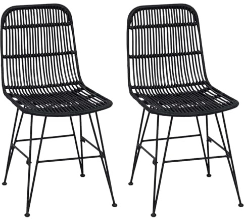vidaXL Esststuhl 2 pcs Schwarz 41 x 55 x 85 cm Rattan und Stahl, Esszimmerstuhl für drinnen, moderner Stil, atmungsaktive Sitzfläche, minimalistisches Design, schicke Deko