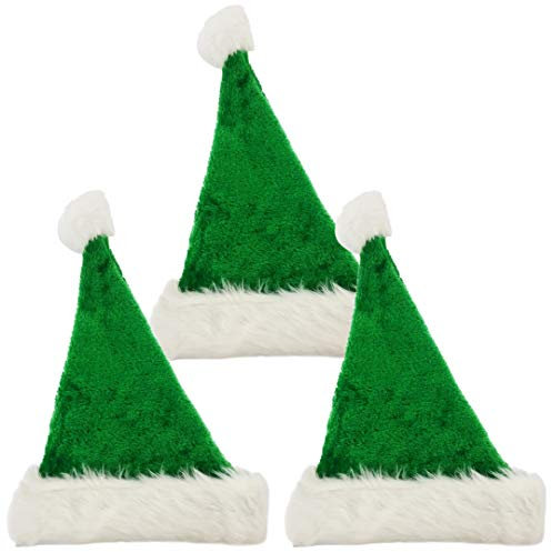 Ciffre 3 er Set Weihnachtsmützen - Grün Fellrand Plüsch