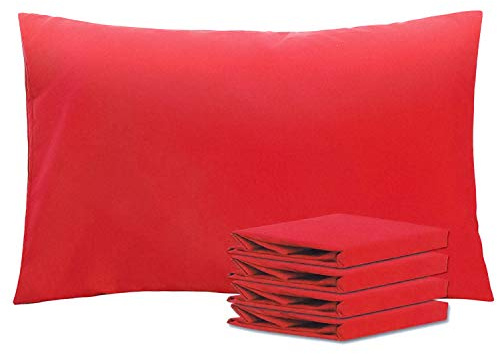 NTBAY 4 Pack Brushed Microfiber Standard Pillowcases, 50x75 cm, Red | Microfiber Plain Pillow Cases with Envelope Closure, Soft and Cosy, Wrinkle, Fade, Stain Resistant, Machine Washable