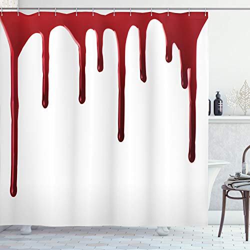ABAKUHAUS Horror Duschvorhang, Halloween Zombie Verbrechen, Stoffliches Gewebe Badezimmerdekorationsset mit Haken, 175 x 180 cm, Weiß Rot