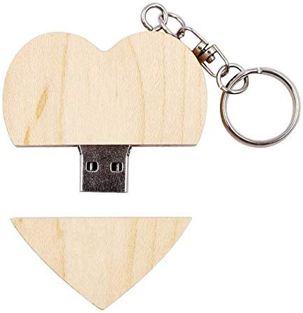 Clé USB 32 Go en bois massif cœur pour album photo fiançailles amour mariage mémoire de données (Ahorn)