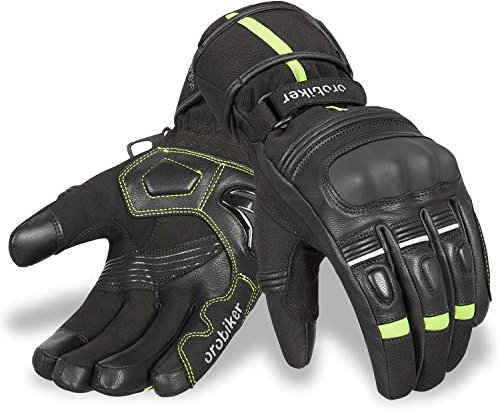 Oro Biker Winter Motorbike Gloves Winter Motorcycle Gloves Waterproof Thermal Gloves Touch Screen Winter Hiking Outdoor Sports (Black/Green, Large)