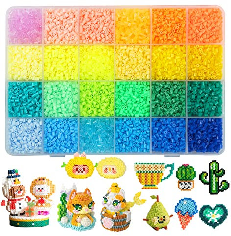 LIHAO 12000 MINI Bügelperlen Set Steckperlen in Sortierbox Kinder DIY Perlen für Bügelperlen Platte (MINI 2,6 mm, 24 Farben, Heller Stil)