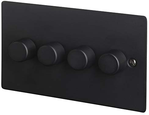 Volex 4 Gang Light Dimmer Flush/Angled Switches Socket Toggles (Matt Black Flush)
