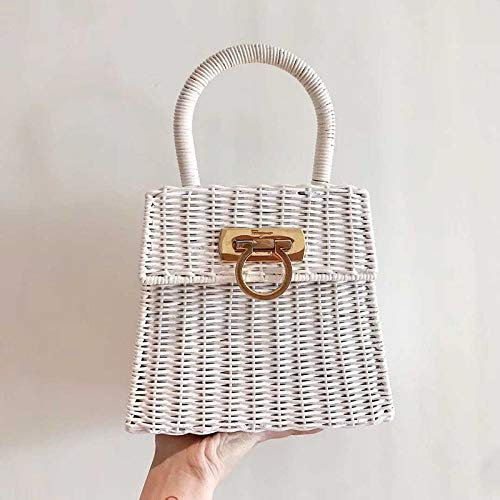 Rattan Bag Nouveaux Sacs de créateurs de routin de Paille de la Marque célèbre Marque Femme Sacs 2020 Femmes Stacks (Color : Beige White)