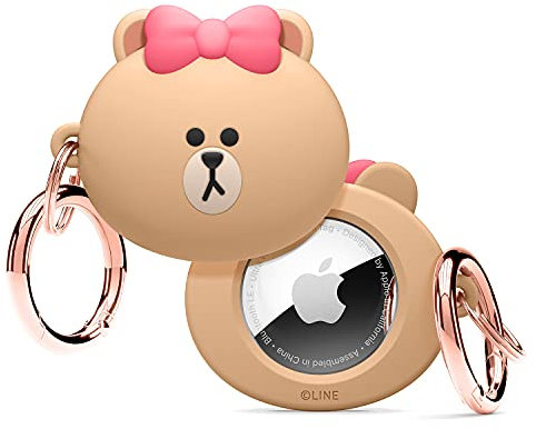 elago I LINE Friends Silikon Hülle Kompatibel met für Apple AirTag Tracker - Voller Schutz, Inklusive Schlüsselring, Schlankes und Einfaches Design, Kratz und Fallschutz [Offizielle Ware] (Choco)