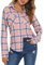 Enjoyoself Chemisier Carreaux Femme 100% Coton Chemise Bucheron Western Décontractée Classique Retro Ecossaise Coton Flanelle Blouse Gilet T Shirt Casual Vintage,Rose Bleu,S