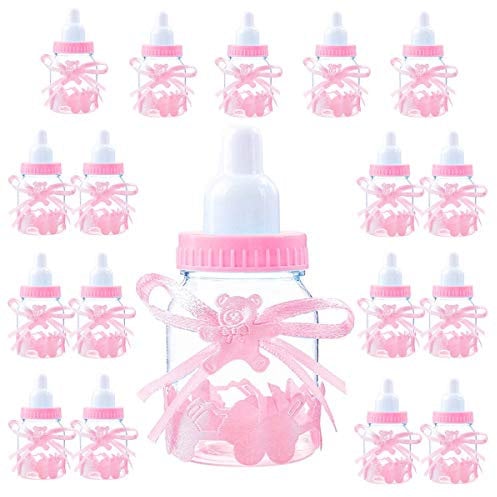 Madchen Süßigkeiten Box 18 Flasche Rosa, Babyparty Deko Mädchen, Baby Shower, Baby Party Pink Dekoration Box Gastegeschenke Taufe Geschenkpaket (4cm*4cm*9cm) -18 Stk-