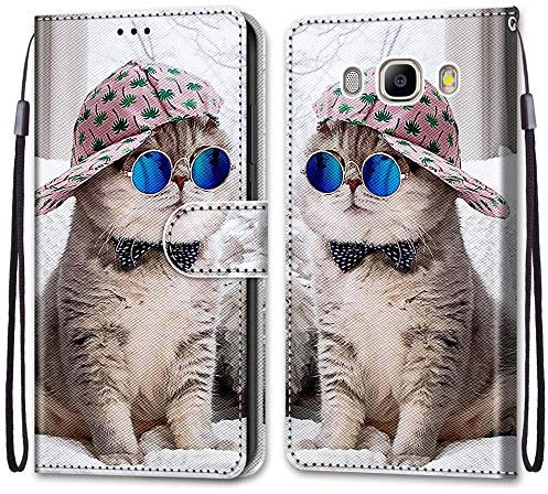 Mo-Somnus Kompatibel mit Samsung Galaxy J5 2016 / J510 Hülle, Leder Handyhülle mit Kartenfach Geld Slot Ständer PU Ledertasche Wallet Flip Brieftasche Magnetische Schutzhülle Case Etui (Katzen 4)