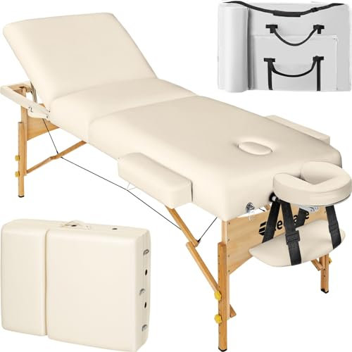 TecTake Table de Massage Pliante, Rembourrage 7,5 cm, Table esthetique avec Repose Bras et Appui tête Ergonomique, Housse de Transport Incluse - Beige