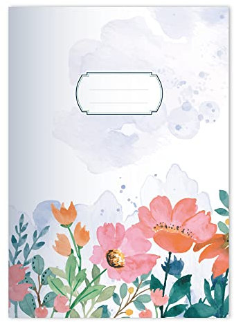 2x Garten Blumen DIN A5 Schulhefte, Rechenhefte im Aquarell Stil gemalt in Rosa Lineatur 10 (kariertes Heft)