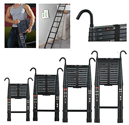 Teleskopleiter 6.2m Aluminum Ausziehbare Leiter mit Abnehmbarem Haken Anti-Rutsch Mehrzweckleiter Ausziehbar Tragbare Leiter fรผr Loft/Kletterdach/Indoor Outdoor Arbeiten (Schwarz)