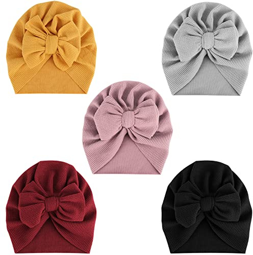 DRESHOW 5 Stück Baby Turban Hüte Turban Brötchen Knoten Baby Infant Beanie Baby Mädchen Weiche Nette Kleinkind Mütze