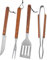 Grillbesteck Set, Grill Zubehör, Edelstahl Grillzubehör, 4-teilig Grillwerkzeug Set, Grillzange + Grillwender + Fleischgabel + Grillmesser mit Extra-Langen Holzgriffen für Camping Outdoor-Aktivitäten