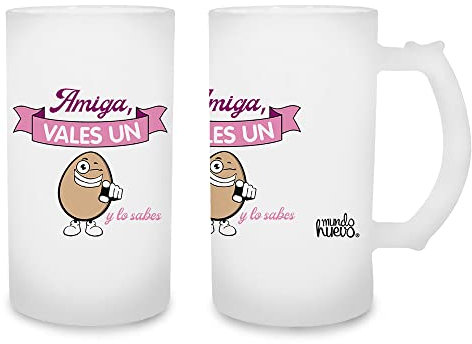 Jarra de cerveza Amiga vales un huevo. Cristal esmerilado de primera calidad AAA. 80 x 150 mm. 500 ml