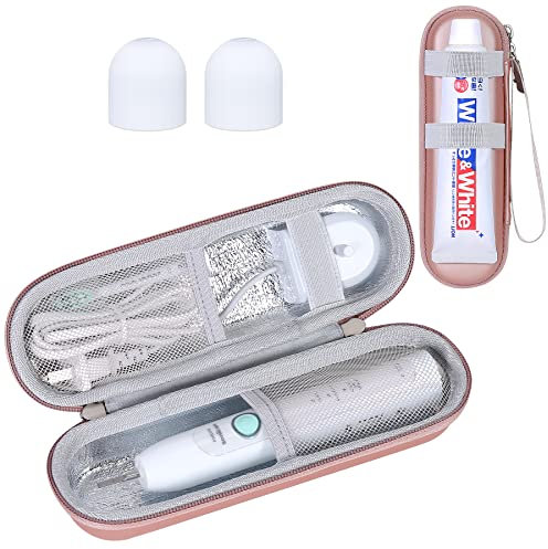 khanka Hard Electric Toothbrush Travel Case with 2 Pack Toothpaste Cap, Compatible with Philips Sonicare ProtectiveClean 4100 5100 5300 6100 6500, Holds Oral-B Pro 1000 3000 5000 6000 (Rose Gold)