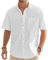 J.VER Mens White Linen Shirts Short Sleeve Summer Lightweight Cotton Regular Fit Casual Holiiday Beach Button Down Shirt with Pocket XL