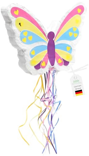 LITTLE BIRTHDAY | Schmetterling Pinata | Geburtstag Mädchen und Junge | 40x32x7,5cm | Süssigkeiten Kindergeburtstag | Pinata ohne Füllung | Schmetterling Geburtstag für die Motto Party