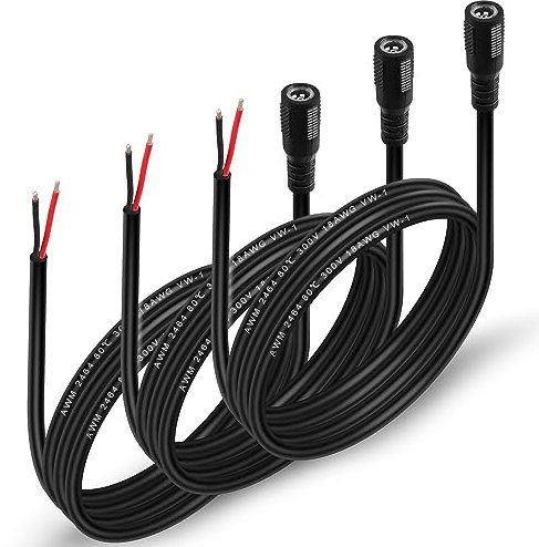 HATMINI 3 Stück 18 AWG Gleichstrom-Pigtail-Kabel 3,3 Fuß DC5521-Buchse, Reparaturdraht, Stecker zum offenen Draht für CCTV-Überwachungskamera, LED-Lichtleiste (Female)