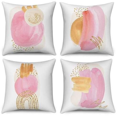 ASDCXZ Boho Cushion Cover 50x50 cm 4er Set, Modern Abstract Rose Circular Gold White Sofa Cushion Cushion Covers Cushion Cover Washable Polyester Flax Textile Outdoor Pillow Cover Cushion Cover