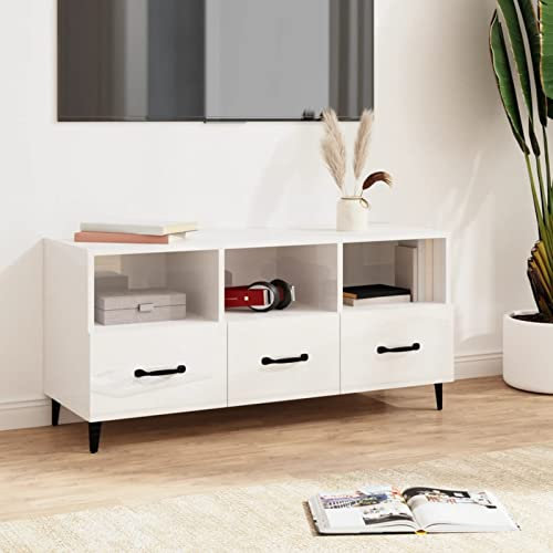 Camerina TV-Schrank Hochglanz-Weiß 102x35x50 cm Holzwerkstoff Fernsehtisch, TV-ständer, für Wohnzimmer