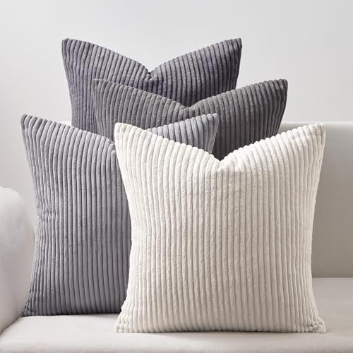 Topfinel Kissenbezug 30x30 cm Grau 4er Set Kordsamt Kissenbezüge Kissenhülle Dekokissenbezug Sofakissen Dekokissen deko für Sofa Schlafzimmer Wohnzimmer Balkon Kinder flauschig Farbverlauf