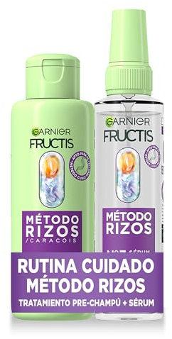 Garnier Fructis Método Rizos con Tratamiento Pre Champú y Sérum Spray para cabello rizado, Rizos y ondas definidas, Ácido hialurónico y Karité, Fórmula vegana, 200ml+150 ml