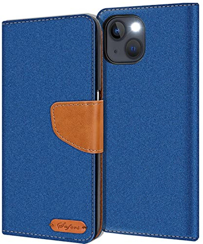 CoolGadget Klapphülle für iPhone 13 mit Kartenfach Blau | Handytasche im Stoff Design, Standfunktion, Magnetverschluss, Wallet Case mit Fach für Karten und Geld