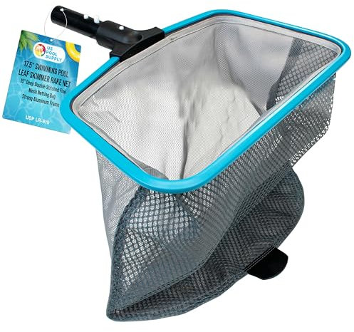 U.S. Pool Supply 17.5 Swimming Pool Leaf Skimmer Rake Net with Strong Aluminum Frame - 15 Deep Double-Stitched Fine Mesh Netting Bag for Fast Easy Cleaning and Removal of Debris Clean Pools Spas