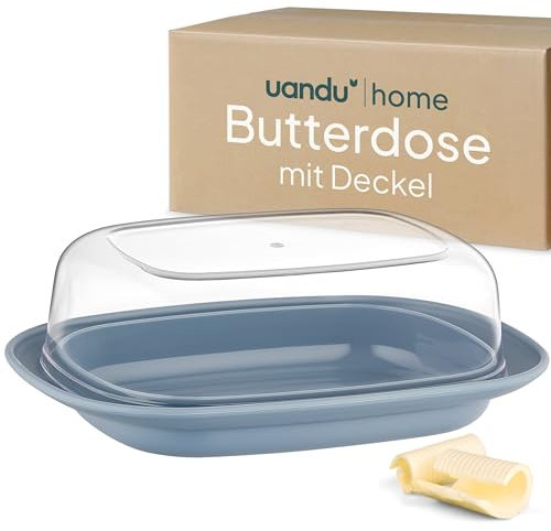 uandu Butterdose mit Deckel Kunststoff, Butterschale mit Deckel, Butterdose spülmaschinenfest, Butterbox, Butterbehälter, Butter dish, Butter Box Dose, Butterdosen - Blau
