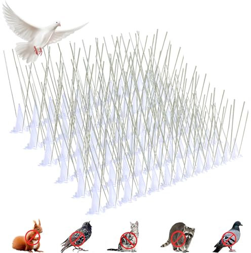 Meision Taubenabwehr Spikes Edelstahl, 3.3m Vogelabwehr Taubenabwehr Balkon mit 20 Kabelbinder+190 Edelstahlspikes, Taubenschreck Taubenschutz für Dächer, Geländer, Fenster, Transparent