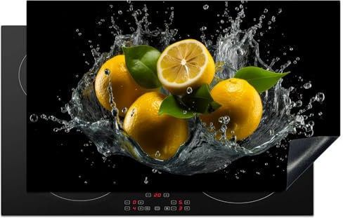 KitchenYeah© Protezione Piano Induzione 85x52 cm Cucina Copri Fornelli Proteggi di Cottura Antiscivolo Tappetino Limone - Frutta - Giallo - Nero