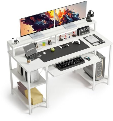 CAIYUN 47 Computer Desk with Keyboard Tray, Home Office Desk with Monitor Stand, Study Writing Table, Work Desk, White