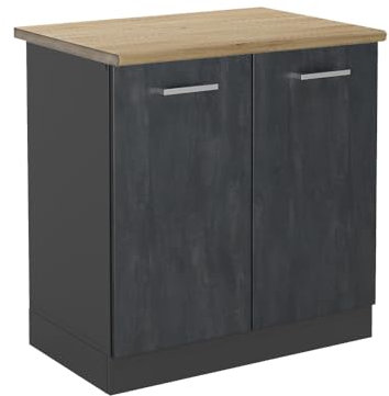 Vicco Spülenunterschrank R-Line, Schwarz Beton/Anthrazit, 80 cm AP Eiche