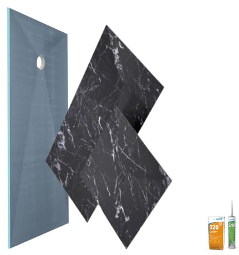 Receveur de douche à carreler 120 x 90 WEDI Fundo primo + revêtement Top marble black + colle