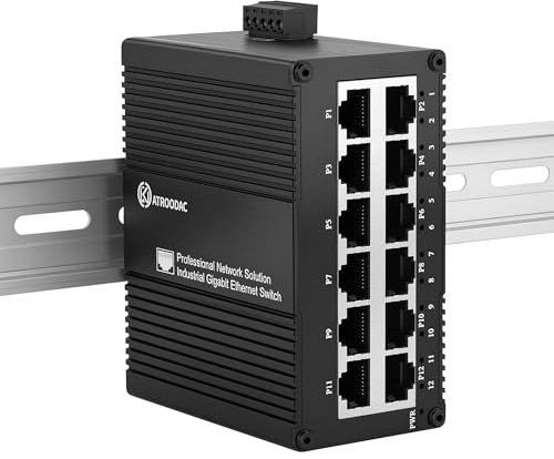 Atroodac Switch Gigabit Mini Ethernet a 12 porte Switch di rete non gestito ad alta efficienza energetica Ottimizzazione del traffico Splitter Ethernet IP40 Robusto metallo Montaggio a parete 20Gbps