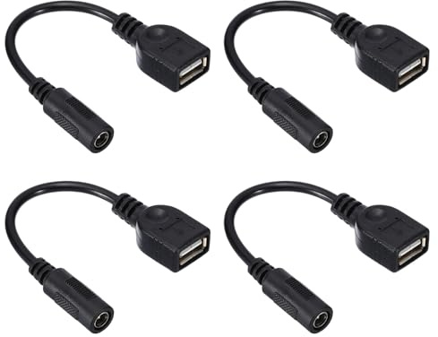PATIKIL 0.5Ft DC 5.5x2.1mm Female to USB Female Power Cable, 4 Pcs Wire Adapter Connector Charging Cord for Light Fans Speaker Table Lamp, Black