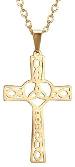 GZHENGZG Herren Halsketten und Damenschmuck Gothic Kreuz Anhänger Triqueta Halskette Kette Kruzifix Collier Croix Für Frauen Männer Geschenk