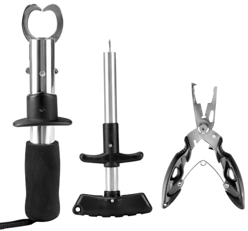 QWORK® 3 Pièces Outils de Pêche, Pinces de Pêche Acier Inoxydable, Extracteur d'hameçons avec EVA Poignée, pour Pêche en Eau Douce et Salée